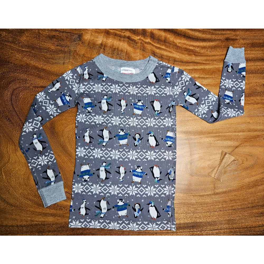 Hanna Andersson Size 5 Pajama Top Gray Blue Penguin Holiday Winter Print Organic
